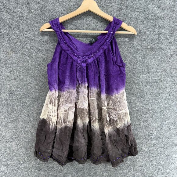 Shiva Fashions Blouse Women One Size Blue Colorblock Sleeveless V-Neck Sequin - Picture 1 of 5